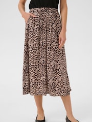 Cream CRTiah Animal Print Midi Brown Skirt - Image 1 of 6