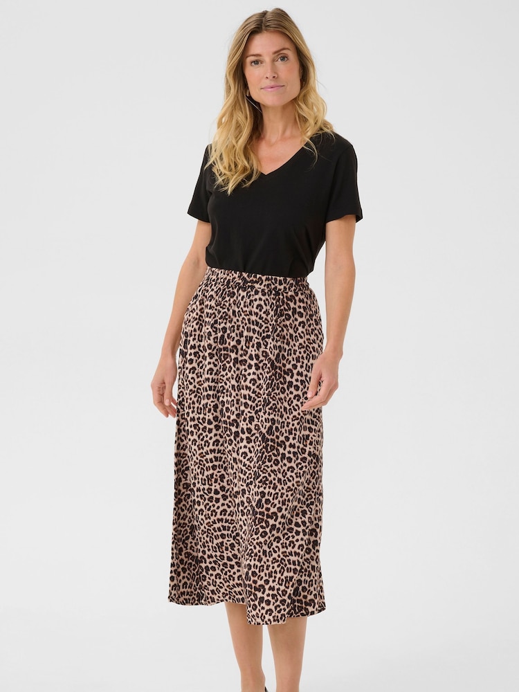 Cream CRTiah Animal Print Midi Brown Skirt - Image 2 of 6