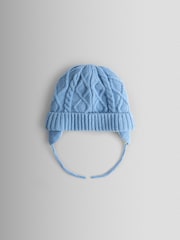 JoJo Maman Bébé Blue Floral Embroidered Cable Hat - Image 2 of 3