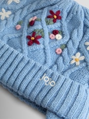 JoJo Maman Bébé Blue Floral Embroidered Cable Hat - Image 3 of 3