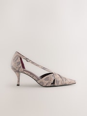 Neutral Snake Forever Comfort® Pointed Toe Strappy Asymmetric Court Heels - Image 1 of 5