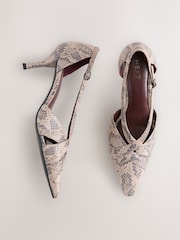 Neutral Snake Forever Comfort® Pointed Toe Strappy Asymmetric Court Heels - Image 2 of 5
