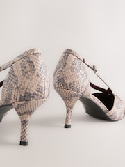 Neutral Snake Forever Comfort® Pointed Toe Strappy Asymmetric Court Heels - Image 4 of 5