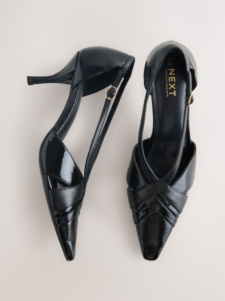 Black Snake Forever Comfort® Pointed Toe Strappy Asymmetric Court Heels - Image 2 of 5