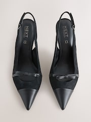 Black Forever Comfort® Leather Pointed Cutout Bow Slingback Heels - Image 3 of 9