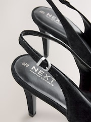 Black Forever Comfort® Leather Pointed Cutout Bow Slingback Heels - Image 7 of 9