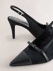 Black Forever Comfort® Leather Pointed Cutout Bow Slingback Heels - Image 9 of 9