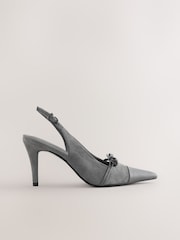 Grey Suede Forever Comfort® Leather Pointed Cutout Bow Slingback Heels - Image 1 of 5