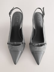 Grey Suede Forever Comfort® Leather Pointed Cutout Bow Slingback Heels - Image 2 of 5