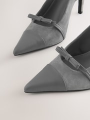 Grey Suede Forever Comfort® Leather Pointed Cutout Bow Slingback Heels - Image 4 of 5