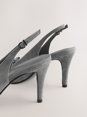 Grey Suede Forever Comfort® Leather Pointed Cutout Bow Slingback Heels - Image 5 of 5