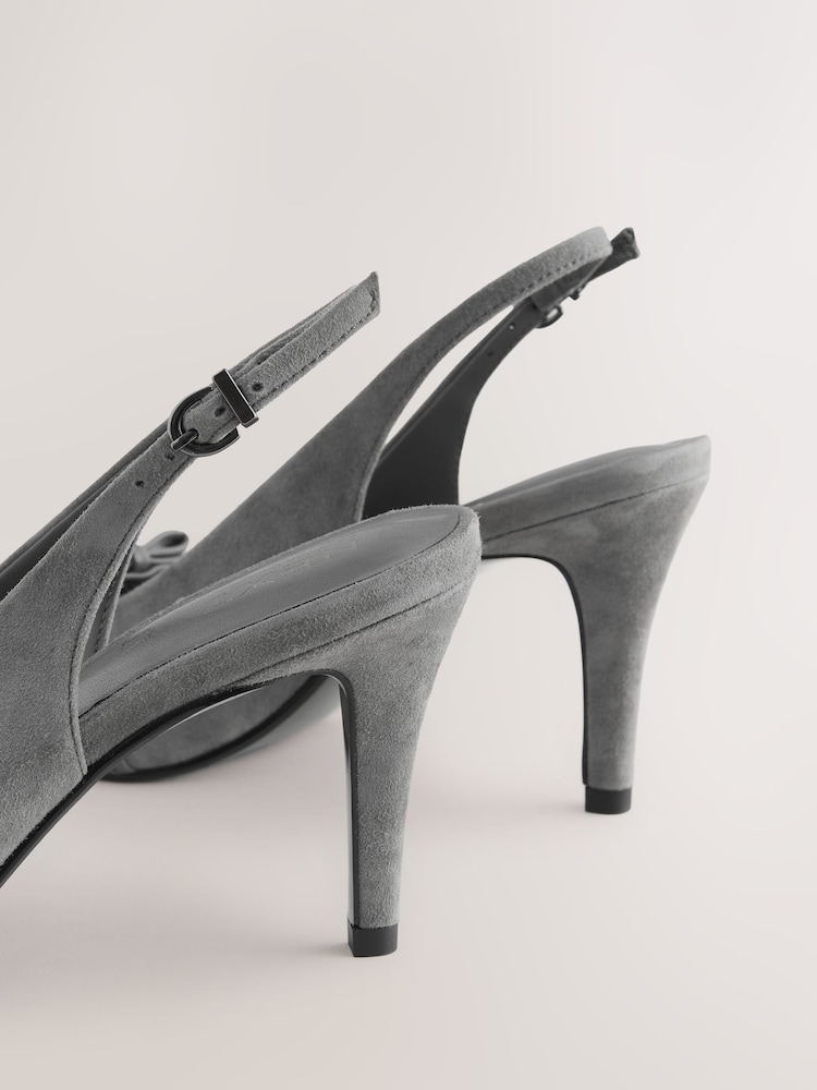 Grey Suede Forever Comfort® Leather Pointed Cutout Bow Slingback Heels - Image 5 of 5