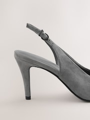 Grey Suede Forever Comfort® Leather Pointed Cutout Bow Slingback Heels - Image 8 of 10