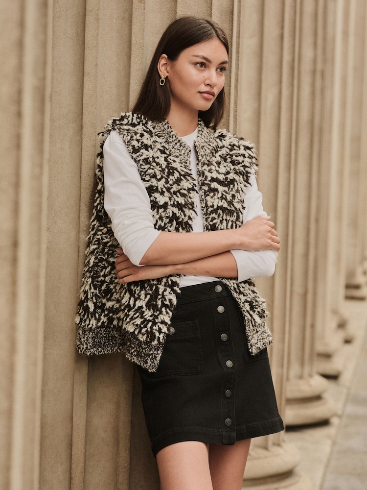 Black Denim Patch Pocket Mini Skirt - Image 1 of 7