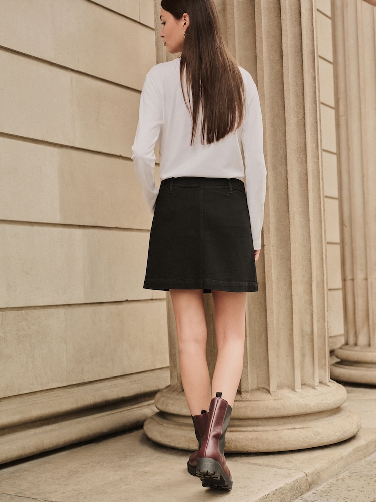 Black Denim Patch Pocket Mini Skirt - Image 2 of 7 Black Denim Patch Pocket Mini Skirt - Image 2 of 7