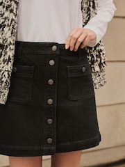 Black Denim Patch Pocket Mini Skirt - Image 4 of 7