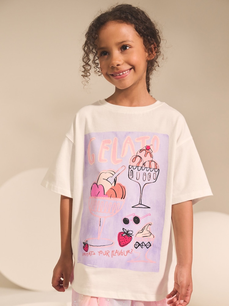 Gelato Ecru White Oversized Graphic Print T-Shirt (3-16yrs) - Image 1 of 7