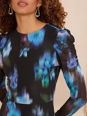 Love & Roses Black Floral Mesh Crew Neck Midi Dress - Image 2 of 4