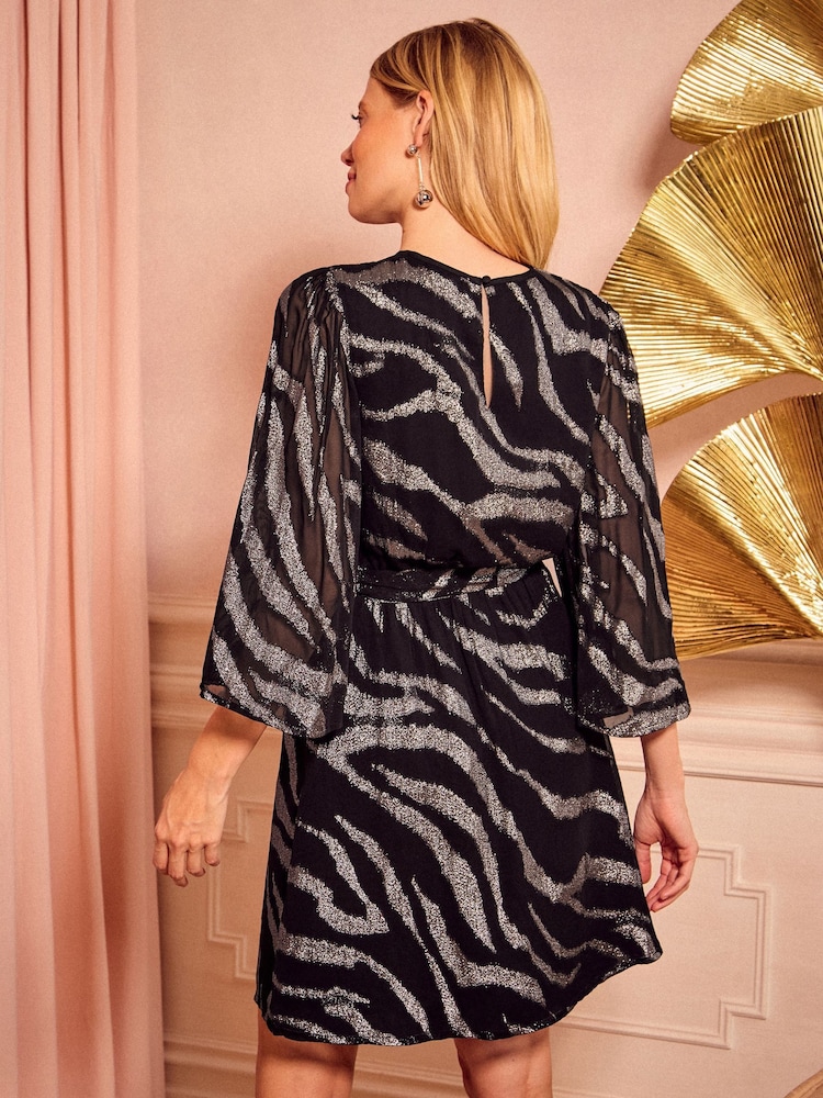 Love & Roses Black Animal Print Metallic Crew Neck Mini Dress - Image 4 of 4