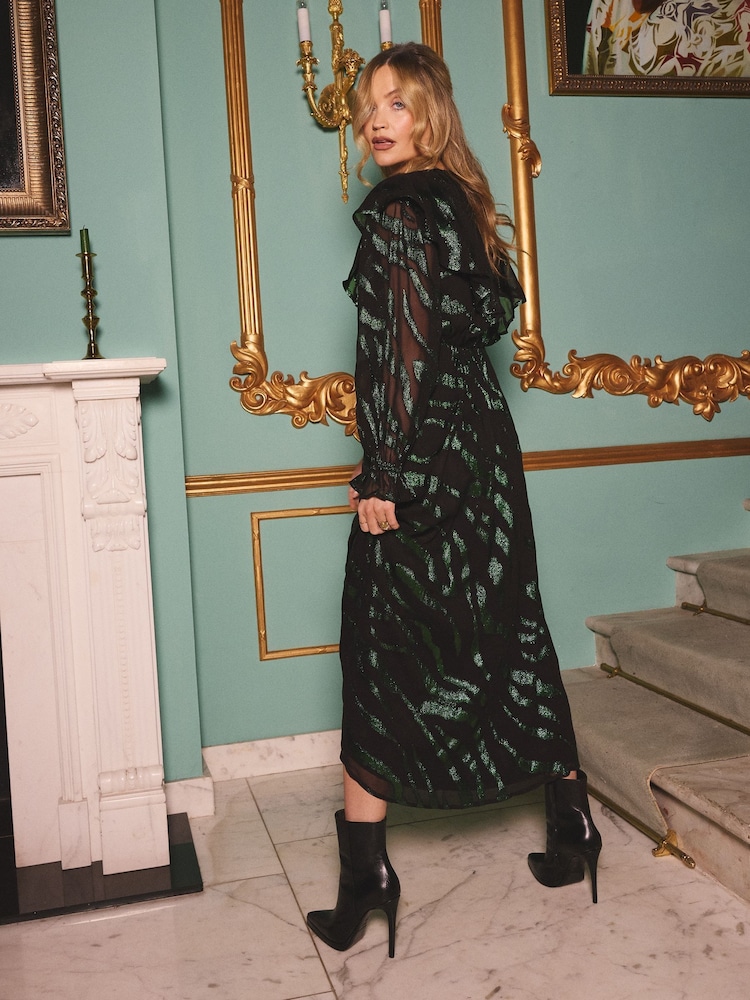 Love & Roses Black Zebra Ruffle Midi Dress - Image 4 of 4