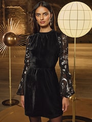 Love & Roses Black Cosmic Metallic Sleeve Velvet Mini Dress - Image 1 of 4