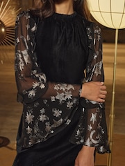 Love & Roses Black Cosmic Metallic Sleeve Velvet Mini Dress - Image 2 of 4