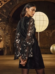 Love & Roses Black Cosmic Metallic Sleeve Velvet Mini Dress - Image 4 of 4