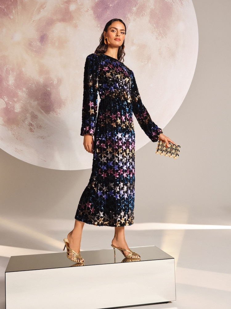 Buy Love & Roses Multi Star Sequin Velvet Midi Dress from Next USA Buy Love & Roses Multi Star Sequin Velvet Midi Dress from Next USA