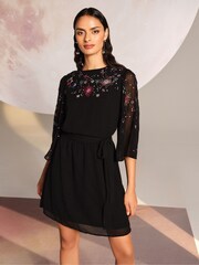 Love & Roses Black Embellished Kimono Sleeve Mini Dress - Image 1 of 4