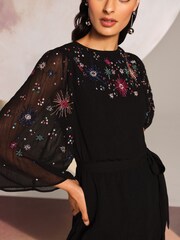 Love & Roses Black Embellished Kimono Sleeve Mini Dress - Image 2 of 4