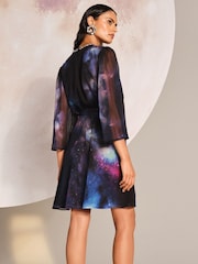 Love & Roses Navy Galactical Embellished Neck Mini Dress - Image 4 of 4