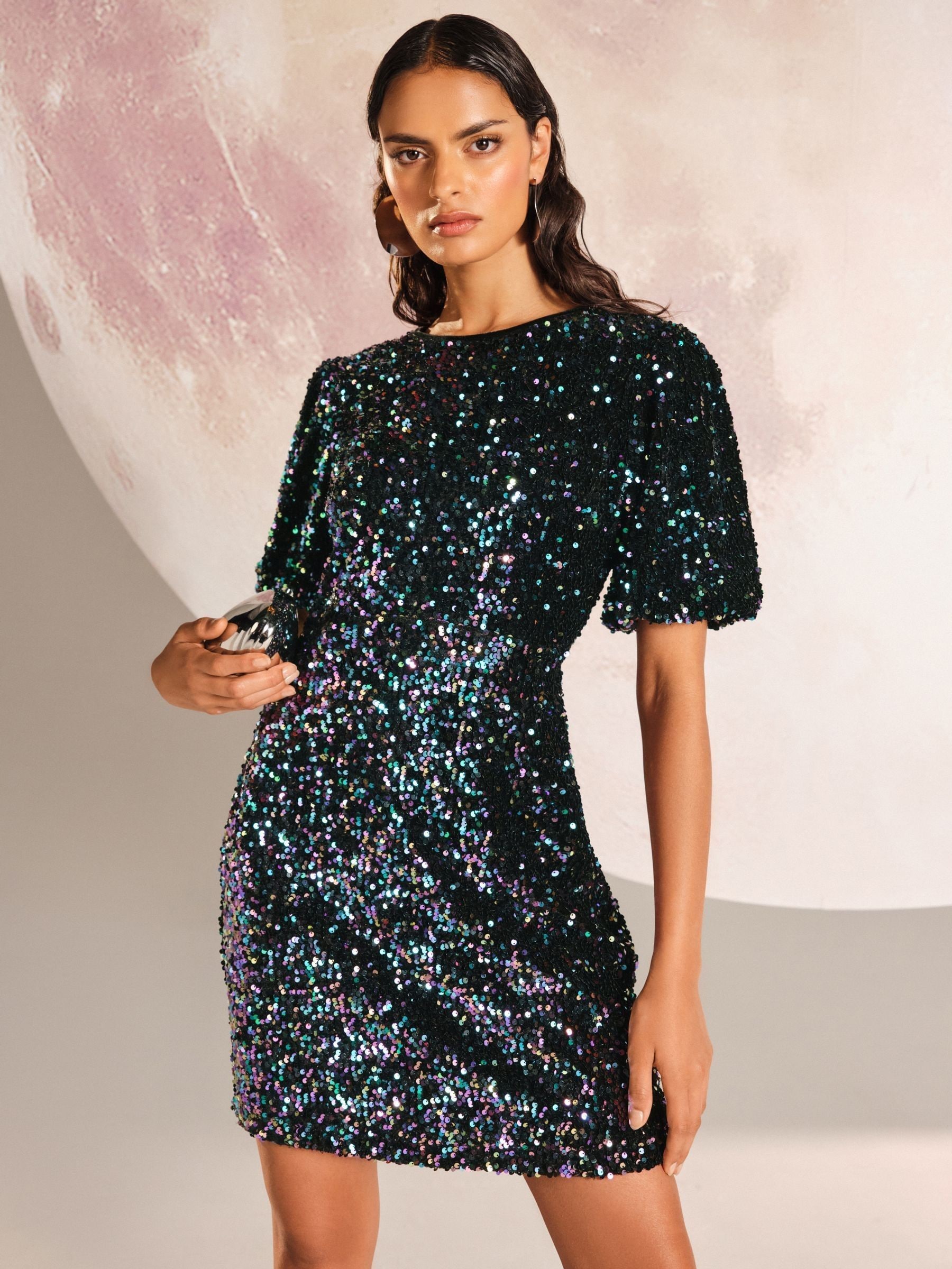 Buy Love & Roses Multi Sequin Puff Sleeve Mini Dress from Next USA
