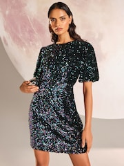 Love & Roses Multi Sequin Puff Sleeve Mini Dress - Image 1 of 5