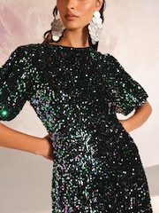 Love & Roses Multi Sequin Puff Sleeve Mini Dress - Image 2 of 5