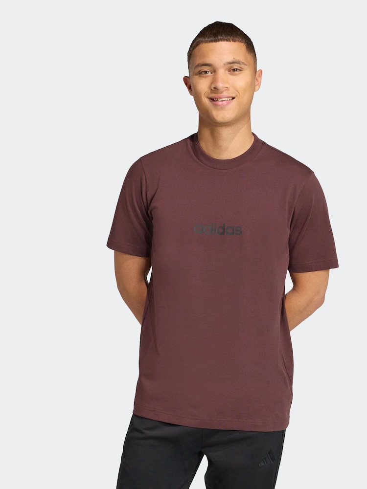 adidas Brown Light Single Essentials Linear 100% Cotton Jersey T-Shirt - Image 1 of 6