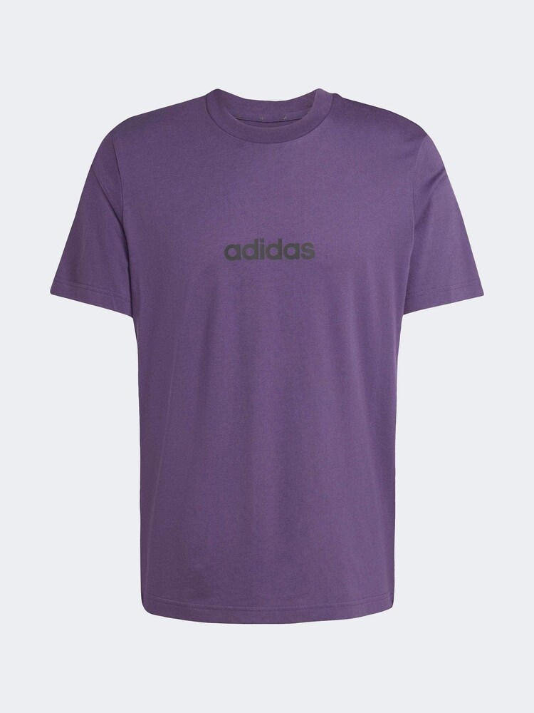 adidas Purple Single Essentials Linear 100% Cotton Jersey T-Shirt - Image 1 of 1 adidas Purple Single Essentials Linear 100% Cotton Jersey T-Shirt - Image 1 of 1