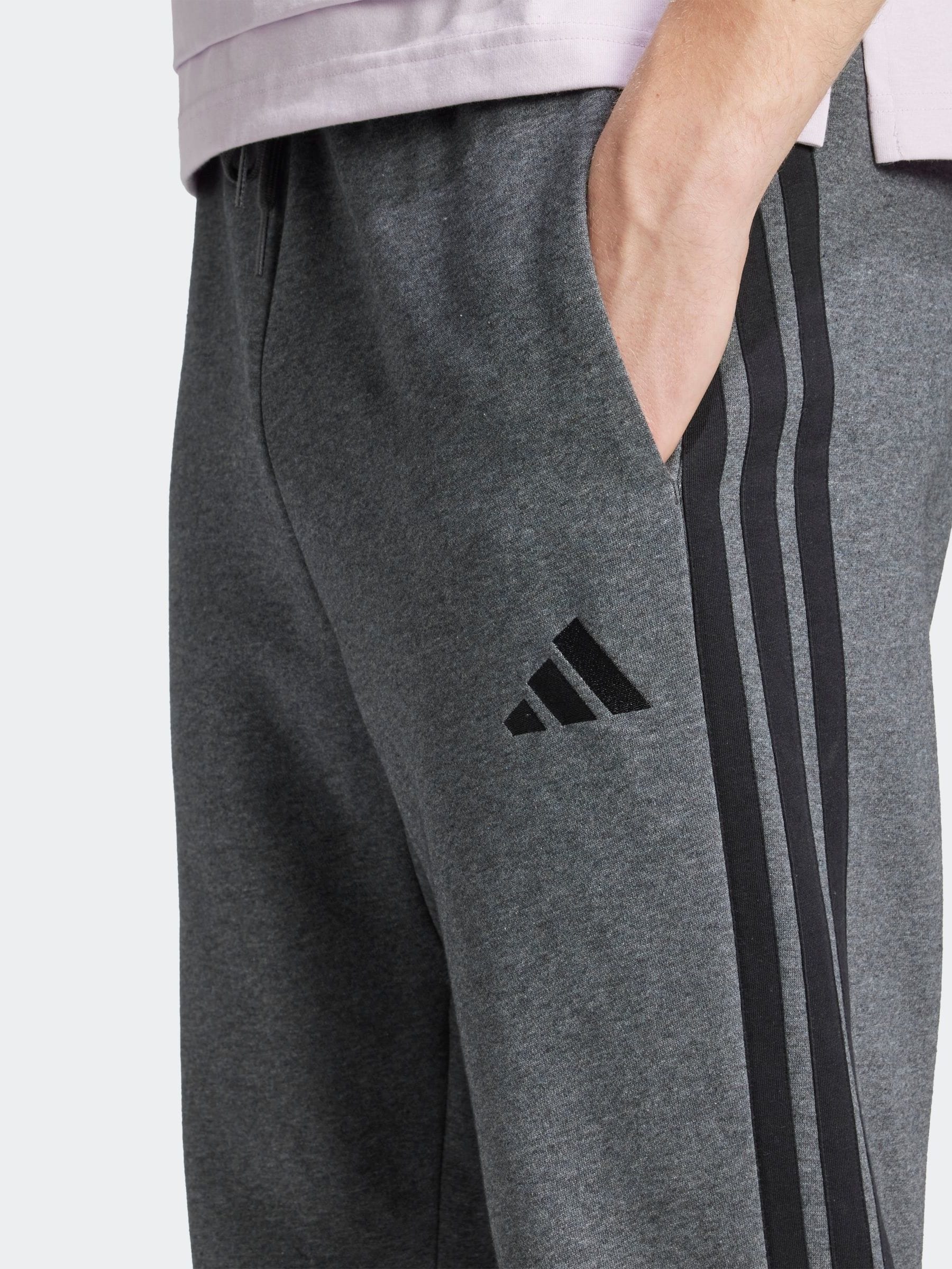 Buy adidas Dark Grey Essentials Three Stripes Fleece Joggers from