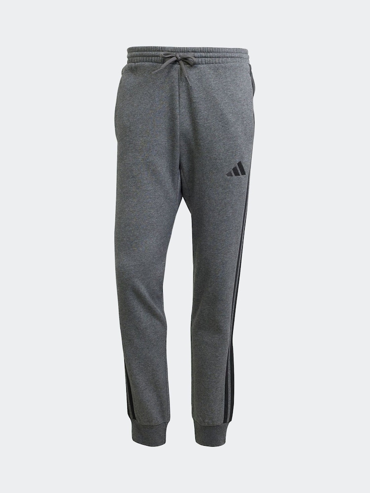 adidas Grey Black Essentials 3-Stripes Fleece Joggers - Image 6 of 6