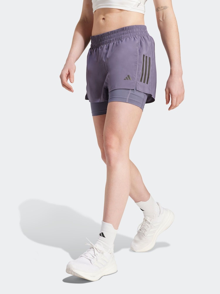 adidas Purple Light Own The Run 3 Stripe Shorts - Image 1 of 6 adidas Purple Light Own The Run 3 Stripe Shorts - Image 1 of 6