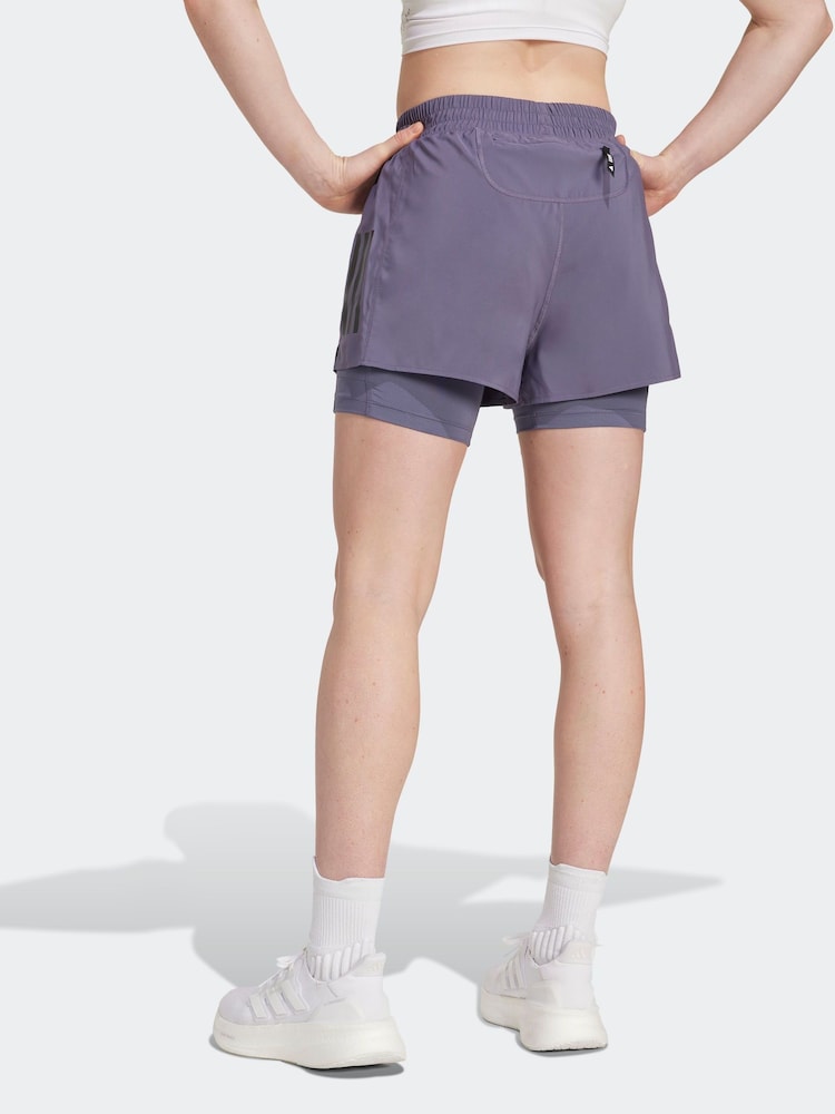 adidas Purple Light Own The Run 3 Stripe Shorts - Image 2 of 6 adidas Purple Light Own The Run 3 Stripe Shorts - Image 2 of 6