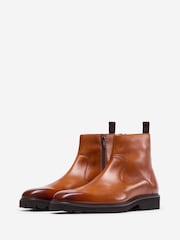 Oliver Sweeney Brown Antiqued Leather Zip Boots - Image 3 of 5