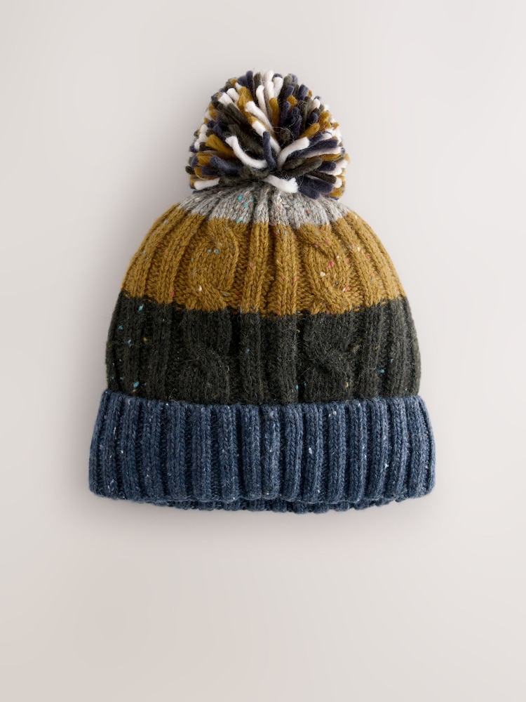 Cable Knit Stripe Bobble Hat - Image 1 of 3