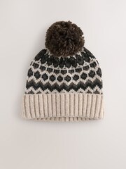 Neutral Brown Fairisle Pattern Bobble Hat - Image 1 of 3