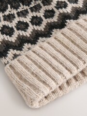 Neutral Brown Fairisle Pattern Bobble Hat - Image 3 of 3
