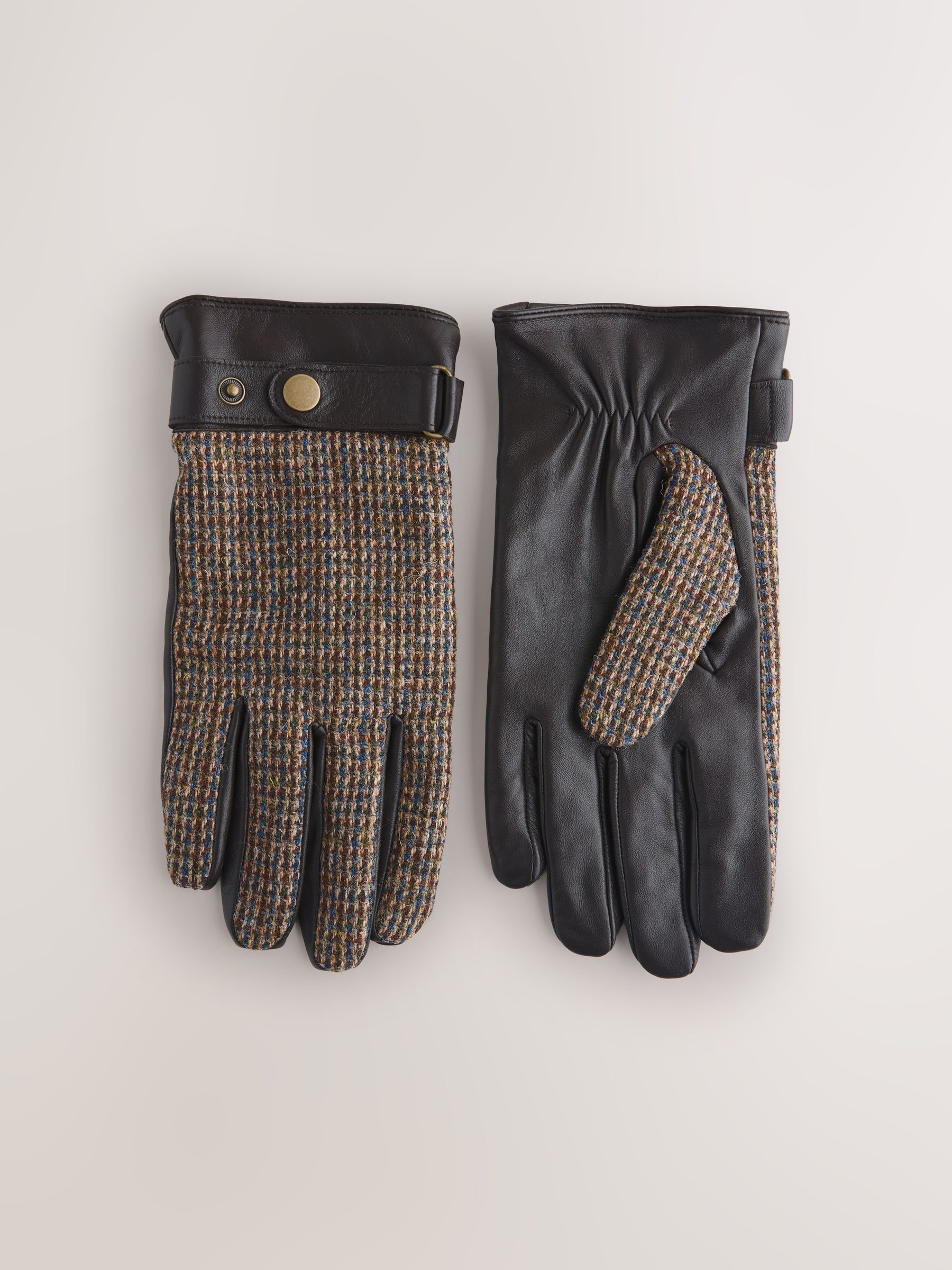 Buy Brown Harris Tweed And Leather Gloves from Next Canada