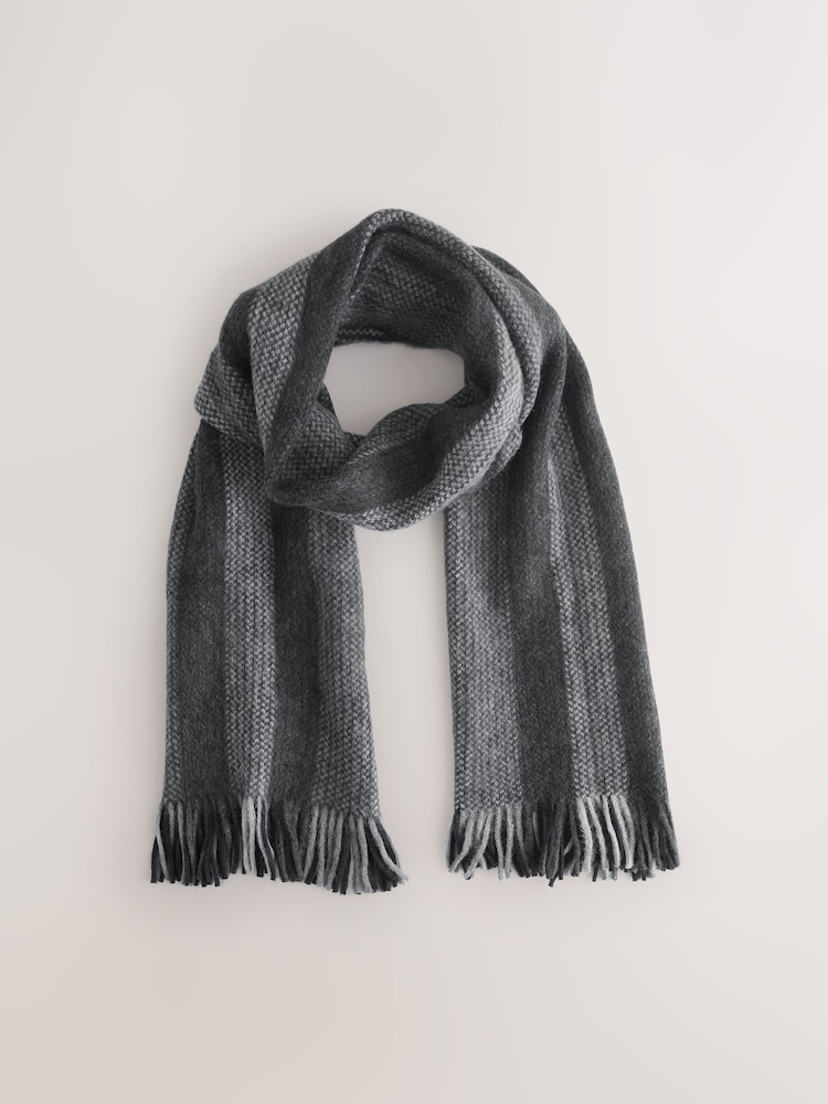 Grey Black/White Stripe Knitted Scarf - Image 1 of 3 Grey Black/White Stripe Knitted Scarf - Image 1 of 3
