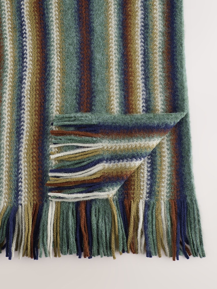Green/Blue Stripe Knitted Scarf - Image 2 of 3 Green/Blue Stripe Knitted Scarf - Image 2 of 3