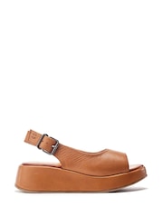 Moda in Pelle Sh Gorge Minimal Slingback Leather Platform Black Sandals - Image 1 of 4