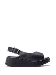 Moda in Pelle Sh Gorge Minimal Slingback Leather Platform Black Sandals - Image 1 of 4