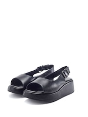 Moda in Pelle Sh Gorge Minimal Slingback Leather Platform Black Sandals - Image 2 of 4
